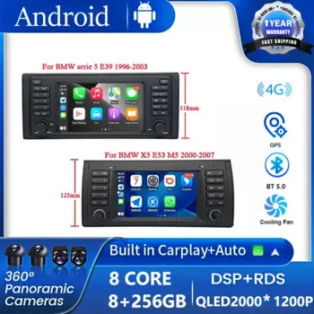Для BMW X5 E53 E39 Автомобильный радиоприемник Мультимедийная навигация GPS Carplay без 2din Стерео Android 14 OS WIFI DSP 7-дюймовый экран Bluetooth FM