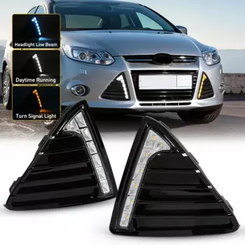 Для Ford Focus 2012 2013 2014 2015 Автомобильные светодиодные дневные ходовые огни DRL желто-белые противотуманные фары указатель поворота 12 В аксессуары
