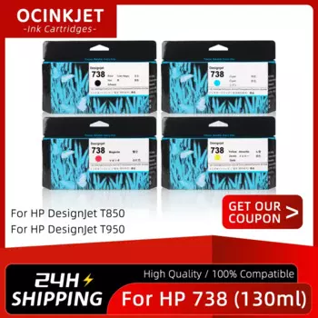 Для HP 738, картридж с полным пигментным чернилом HP 738, для принтера HP Designjet T850 T950, чернильный бак 130 мл 498N4A 498N5A 498N6A