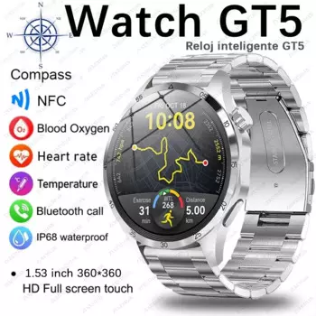 Для HUAWEI GT5 Pro GPS NFC умные часы мужские 360*360 AMOLED экран сердечного ритма Bluetooth вызов IP67 водонепроницаемые мужские умные часы 2024