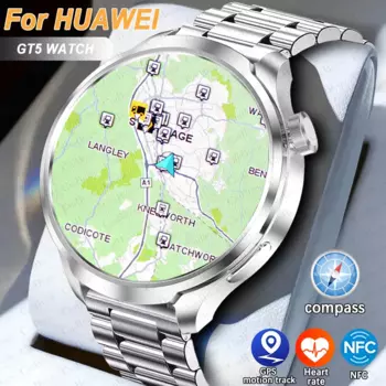 Для HUAWEI GT5 смотреть наружные спортивные смарт-часы мужчины AMOLED экран NFC GPS компас IP68 водонепроницаемый Bluetooth Call SmartWatch Man