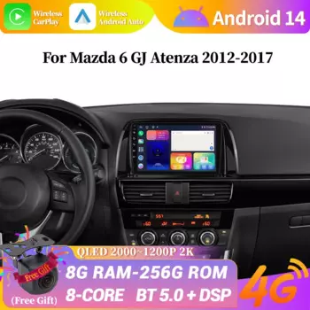Для Mazda 6 GJ Atenza 2012-2017 Автомобильный радиоприемник Мультимедийный видеоплеер Навигация GPS Android 14 Авто Беспроводной Carplay Экран Стерео