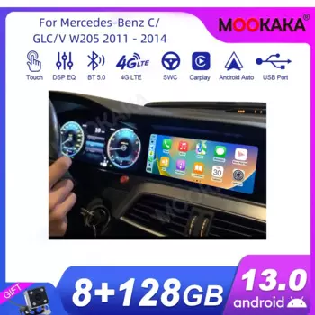 Для Mercedes-Benz C/GLC/V W205 2011-2014 автомобильный радиоприемник мультимедийный плеер беспроводной Carplay Android авторадио стерео GPS Navi