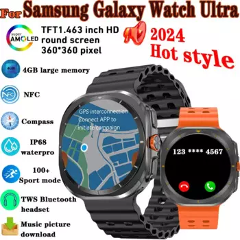 Для Samsung Galaxy Watch Ultra New Men Смарт-часы 2024 Bluetooth Call 4 ГБ Память Воспроизведение музыки и видео NFC IP68 Смарт-часы для женщин