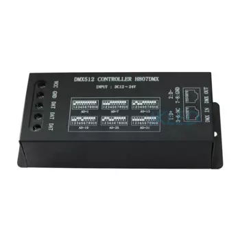 DMX512 контроллер, подключение к консоли DMX512, поддержка WS2812,WS2813,UCS1903,etc.13 DMX каналы на устройство, управление макс. 1024 пикселей