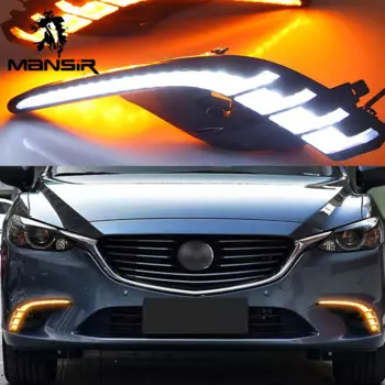 Дневные ходовые светильник ни, светодиодные, для Mazda 6, 2017, 2018, 2019, желтые, синие, 12 В, Автомобильные фары DRL, противотуманные фары