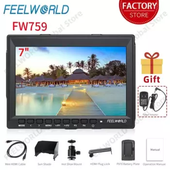 Do Brasil FEELWORLD FW759 7-дюймовая зеркальная камера, полевой монитор IPS 1280x800 ЖК-дисплей с HDMI AV-входом, портативная видеосистема для камеры