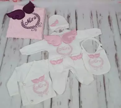 Dollbling больничный выход детская Подарочная коробка Вышивка имя новорожденный Угловые Крылья комбинезон одеяло постельное белье пеленка наряд для младенца