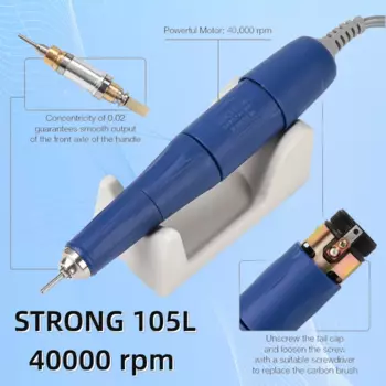Дрель для ногтей 40K 105L, микромотор, полировальный наконечник для STRONG 210 90 204 207B, стоматологическая машинка для маникюра, ручной инструмент для дизайна ногтей