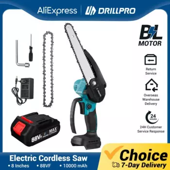 Drillpro 8-дюймовая бесщеточная цепная пила, ручная мини-пила для обрезки цепной пилы, инструмент для резки аккумулятора 18 в