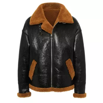Denny&Dora Shearling Jacket Мужская куртка-бомбер B3 Короткая кожаная куртка ярко-черного цвета