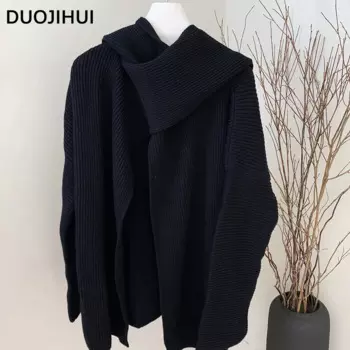 DUOJIHUI Черный Асимметричный вязаный свитер женские пуловеры, осенние базовые свободные Простые повседневные модные однотонные женские пуловеры