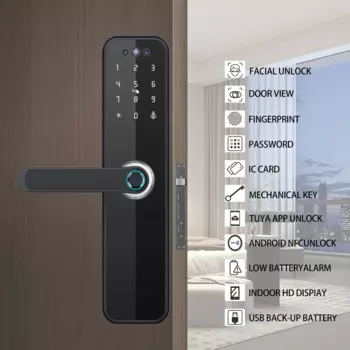 Дверной смарт-замок haплок TUYA, цифровой электронный Wi-Fi замок с функцией распознавания лиц и сканером отпечатков пальцев