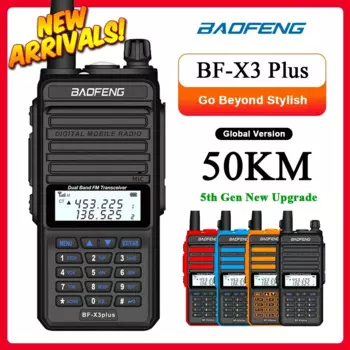 Двусторонняя радиостанция BaoFeng X3-Plus Walkie Talkie большой радиус действия 50 км трехдиапазонный водонепроницаемый UHF/VHF трансивер 76-108 МГц радиопередатчик