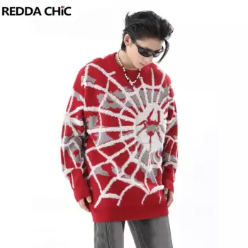 Джемпер REDDACHIC мужской с паутиной, пуловер вязаный с круглым вырезом и длинными рукавами, свитер, винтажная одежда в стиле хип-хоп для пар, друзей