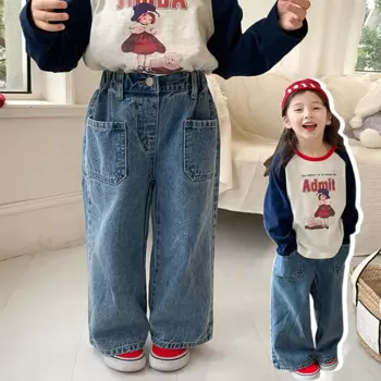 Джинсы с широкими штанинами для девочек 4-8 лет