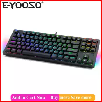 E-YOOSO K620 Черная игровая механическая клавиатура Проводной USB-приемник Программируемая горячая замена Защита от ореолов Синий переключатель RGB LED Смешанная подсветка 87 клавиш Клавиатура для геймеров