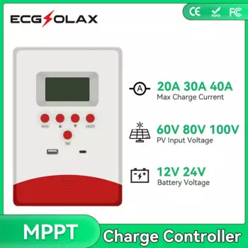 ECGSOLAX 40A 30A 20A MPPT Контроллер заряда солнечной батареи 12 В 24 В Регулятор солнечной панели ЖК-дисплей Макс. PV 100 В постоянного тока Контроллер зарядки
