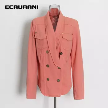ECRURANI элегантные розовые пальто для женщин с отложным воротником с длинным рукавом на шнуровке пуговицы свободные 2021 женские куртки Весенняя мода новая одежда