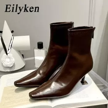 Eilyken/осенне-зимние короткие ботильоны из мягкой искусственной кожи, женские туфли высокого качества на тонком каблуке с острым носком