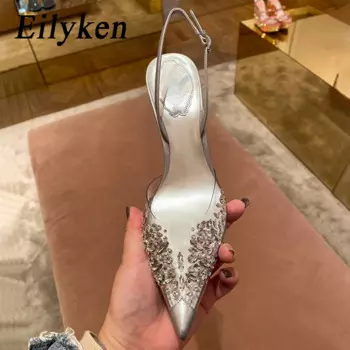 Eilyken/прозрачные стразы туфли-лодочки из пвх; Модные женские туфли с ремешком на пятке и пряжкой; Обувь для стриптиза на тонком каблуке; Обувь для невесты