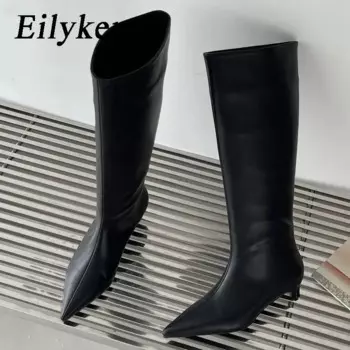 Eilyken/весенне-осенние уютные женские сапоги до колена с острым носком, женская обувь высокого качества без шнуровки на низком каблуке, банкетное платье