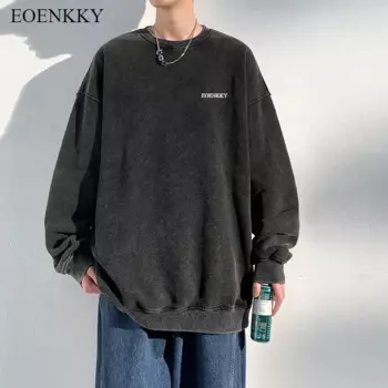 EOENKKY новая осенняя мужская толстовка с капюшоном и круглым вырезом, свободная европейская и американская футболка с длинными рукавами для пары