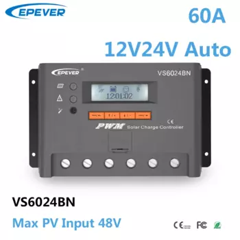 EPEVER 60A PWM Контроллер заряда солнечной батареи 12В 24В регулятор заряда солнечной панели с интерфейсом RS485 ЖК-дисплей VS6024BN