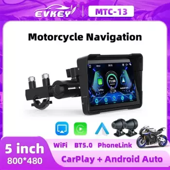 Evkey 5,0 дюймовый навигатор для мотоцикла с двойным Tb Carplay дисплеем Портативный беспроводной монитор для мотоцикла Android