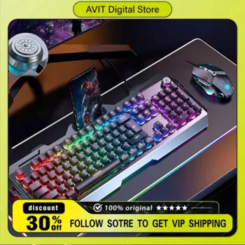 EWEADN GX810 RGB Проводная клавиатура Механическая многофункциональная ручка ПК Бизнес Офис Ноутбук Игровая клавиатура Держатель телефона
