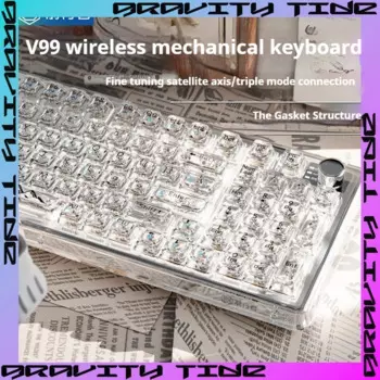 EWEADN V99 Прозрачная механическая клавиатура с экраном Беспроводная индивидуальная механическая клавиатура RGB Bluetooth 3 режима для офиса