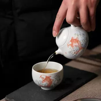 Фарфоровый чайник ручной росписи Pastel Koi Jingdezhen фарфоровый чайник ручной работы из нефрита маленький домашний чайник кунг-фу один чайник