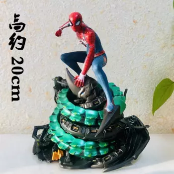 Фигурка Человека-паука с летающей стойкой Marvel 1/10, статуэтка Человека-паука против стального Рино-человека, статуэтка сцены, крутой автомобиль, статуэтка-пейзаж