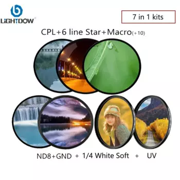 Фильтр для объектива камеры Lightdow 7 в 1, комплект CPL Close Up 10 + белый мягкий 6-линейный Звездный 0,9 Градуированный Серый фильтр для объектива камеры Canon