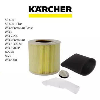 Фильтр и щетка для пылесоса Nozzel, набор для Kaercher KWD, SE, WD series 6,414-552,0 + 2,863-316,0 + 5,731-595,0