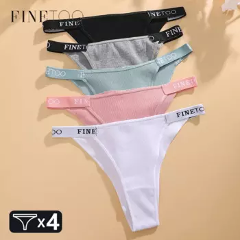 FINETOO 4Pcs/Set Хлопок Письмо Пояс Нижнее Белье Женские Трусики Сексуальные Низкая Талия Бикини Трусы Женские Дышащие Нижнее Белье