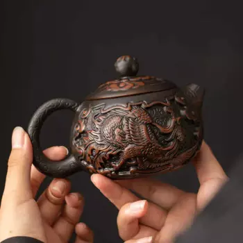 Фиолетовый керамический чайник Jianshui с драконом, ручная роспись, античный рельефный чайник, домашний чайник