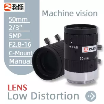 Фиксированный фокусный объектив ZLKC FA 50 мм, 5,0 МП, F2.8, 2/3 дюйма, промышленная камера для C-образного крепления, подходит для машины с низким уровнем искажения, 5 Мп
