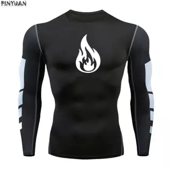 Flame-спортивные тренировки, фитнес, быстросохнущая, дышащая, суперэластичная Мужская футболка с длинными рукавами