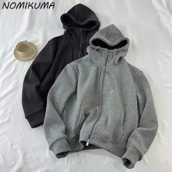 Флисовая Повседневная Толстовка Nomikuma с капюшоном, кардиган, пальто, женская осенне-зимняя новая толстовка на молнии, Модный женский джемпер с длинным рукавом