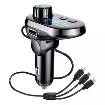 FM-радиоприемник Bluetooth 5,0, многофункциональный автомобильный комплект громкой связи, адаптер с зарядным кабелем для мобильного телефона Android (черный)