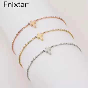 Fnixtar 20 шт. Милые Браслеты с крестом с расширенной цепью, браслеты из нержавеющей стали с зеркальной полировкой, браслеты, ножные браслеты, ножные браслеты, ювелирные изделия для женщин