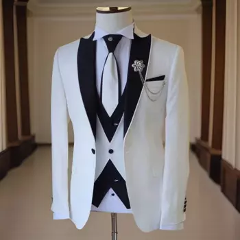 Формальные деловые мужские костюмы Slim Fit, черный пиковый лацкан, свадебный смокинг, мужской модный костюм на заказ (куртка + жилет + брюки)