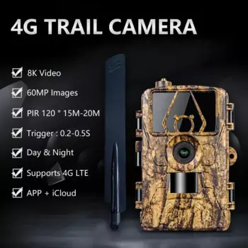 Фотоловушка с функцией ночной съемки, 8K, с приложением 4G, 60мп, IP66