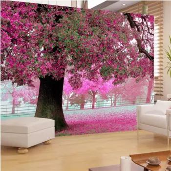 Фотообои beibehang 3d под заказ, Настенные обои для телевизора, гостиной, дивана, теплое романтическое фиолетовое дерево, Настенная роспись, papel de parede
