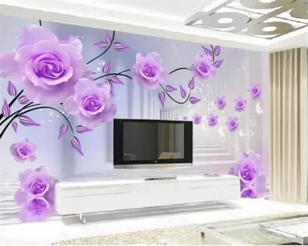 Фотообои Beibehang на заказ, настенные 3D обои с отражающими фиолетовыми розами для гостиной, фона для телевизора, Современное украшение для дома