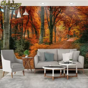 Фотообои beibehang на заказ, настенные 3D обои, красная Кленовая лесная тропа, листья на конце осени, бумажный фон для дивана