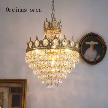 Французская латунная корона, хрустальная люстра, европейская гостиная, столовая, спальня, лестница, вилла, американская кантри, роскошная лампа