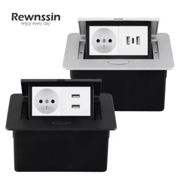 Французская Выдвижная настольная розетка, двойная розетка и интерфейс USB Type-C, металлическая панель, черно-белые, Серебристые цвета