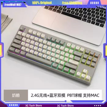 FreeWolf M87 Беспроводная Bluetooth двойная механическая клавиатура, игровая офисная Бесшумная компьютерная периферийная эргономичная клавиатура PBT Cap для киберспорта